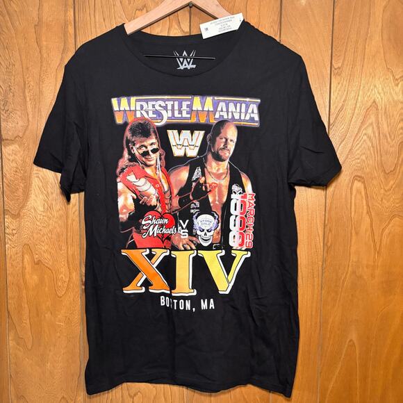 Stone Cold Shawn Michaels WWE WrestleMania XIV 1998 TShirt Black Mens Medium NWT - Picture 1 of 4